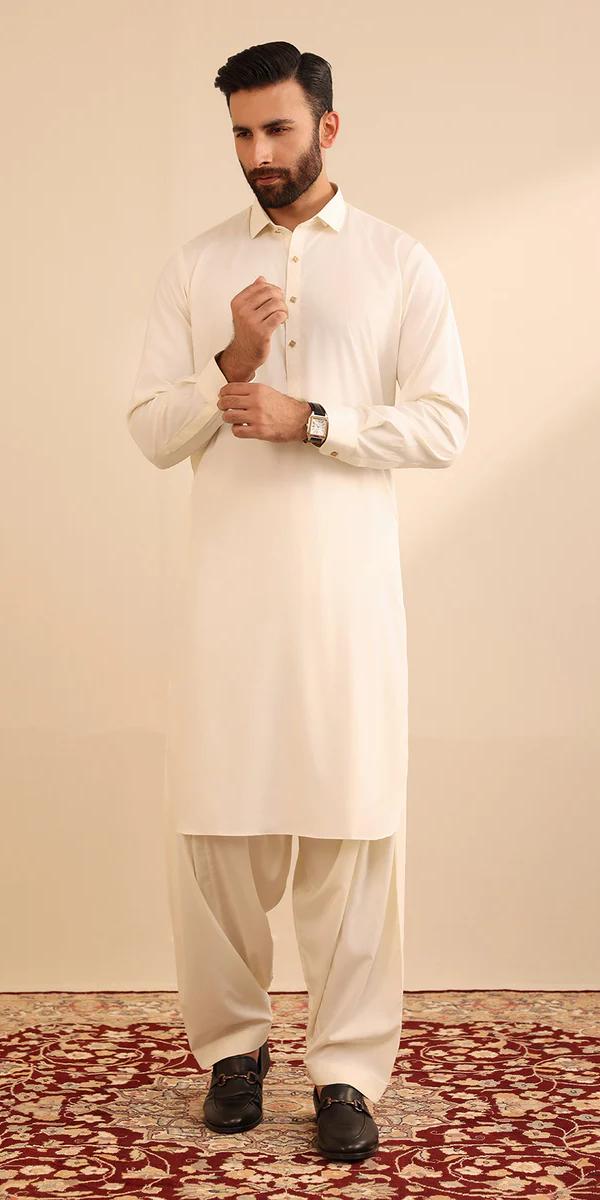 Half White Boski Shalwar Qameez (umstitched). Zellbury new Edition 2026 029 3