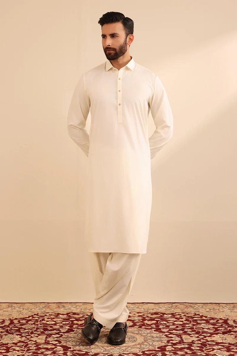 Half White Boski Shalwar Qameez (umstitched). Zellbury new Edition 2026 029 1