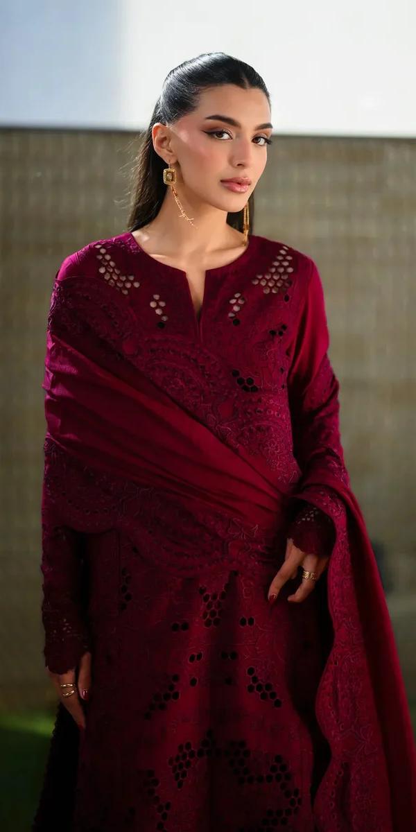 Zaib Maroon Luxury Lawn new edition 2026  2